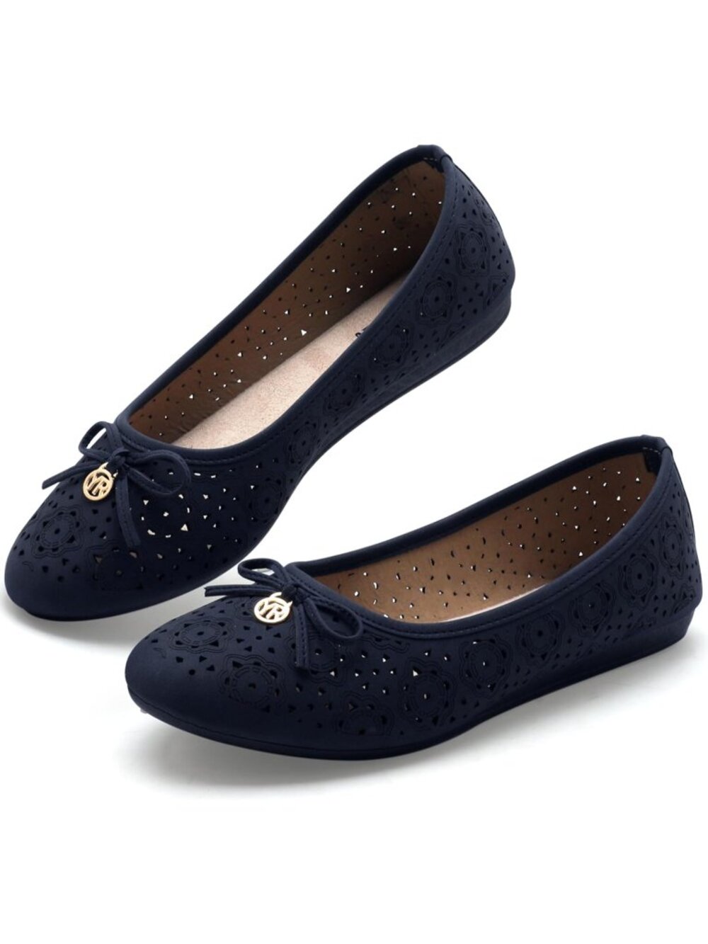 Women's Navy Comfortable Slip On Round Toe Casual Pull On Ballet Flats